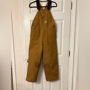 Carhartt Youth 12 Brown Insulated Double Knee Bib Overalls Duck Canvas